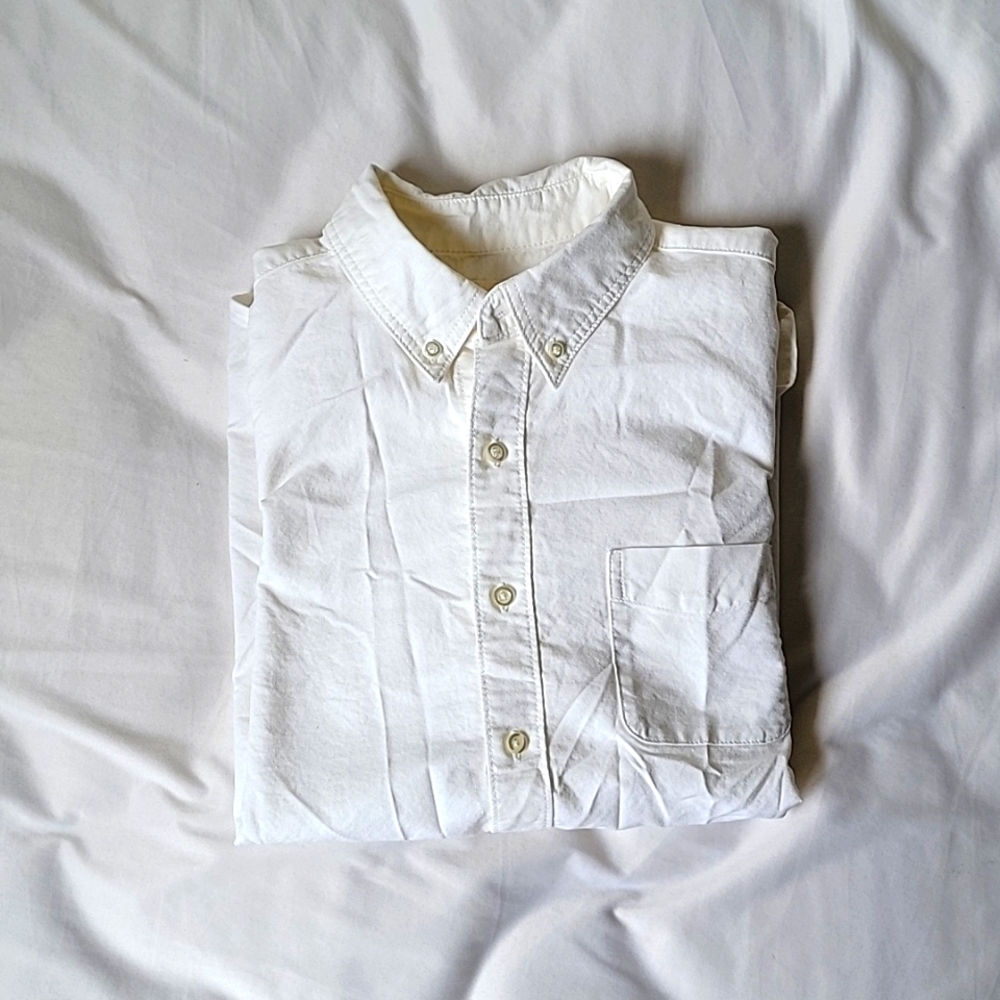Land's End Kids Classic Button-down White Short-sleeved Shirt Cotton Large